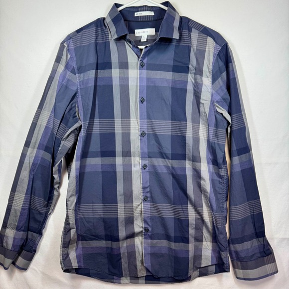 C2 by Calibrate Other - Calibrate Non-Iron Shirt Plaid Button Up Long Sleeve Modern Fit Blue Sz Medium
